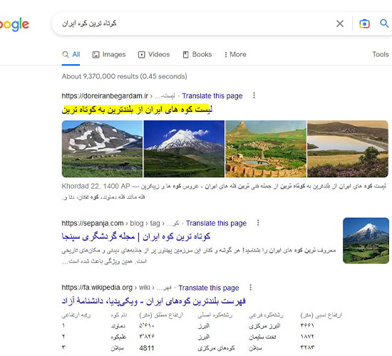 رتبه کوتاه ترین کوه ایران